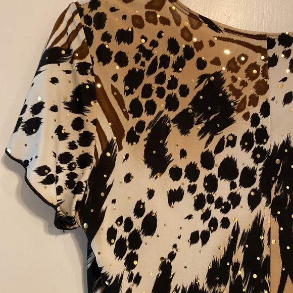Shannon Ford NY top with gold sparkles over various animal prints. Size small. - Picture 5 of 6